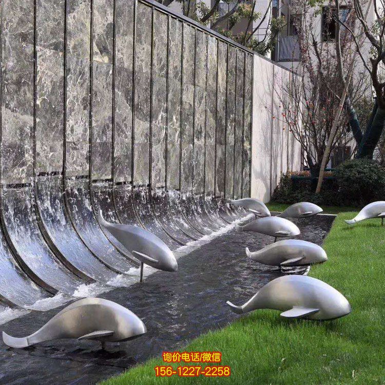 玻璃鋼抽象海豚，抽象魚雕塑