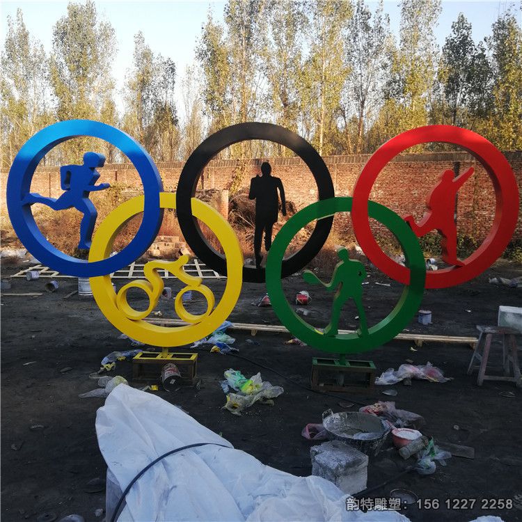 加工不銹鋼五環(huán)運動雕塑，定做體育運動主題雕塑